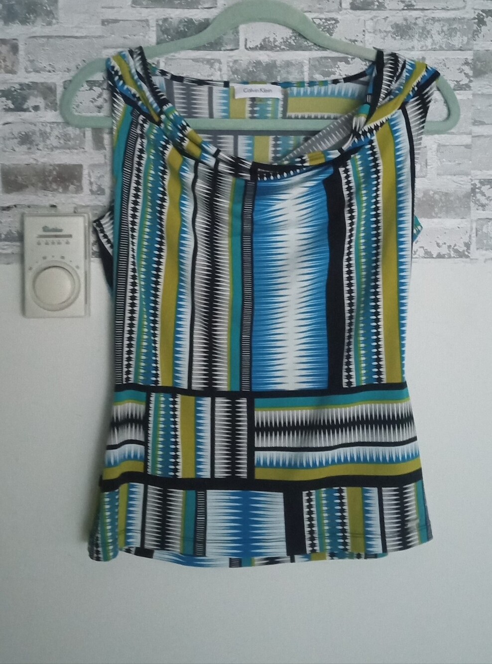 Calvin Klein Teal, Blue & Yellow Striped Sleeveless Tank